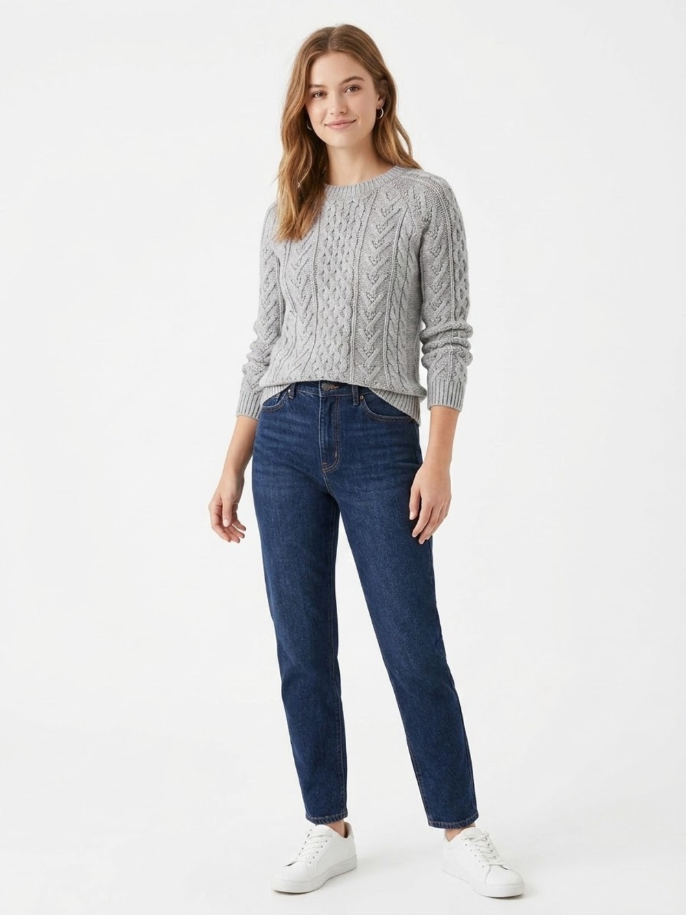 Forever 21 Gray Cable Knit Crewneck Sweater